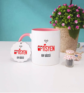Optisyen Kupa Bardak Pembe ve Anahtarlık
