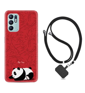 Oppo Reno 6 Kılıf Resimli Boyun Askılı İpli Desenli Silikon Series Sleeping Panda 1810