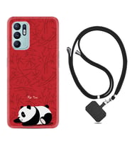 Oppo Reno 6 Kılıf Resimli Boyun Askılı İpli Desenli Silikon Series Sleeping Panda 1810