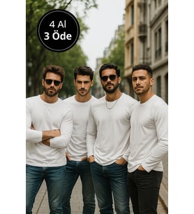 Erkek Beyaz 4'lü Paket Basic Uzun Kollu Tişört Sporcu Body T-shirt
