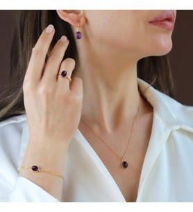 Ametist Gold Kaplama Doğaltaş Gümüş Set