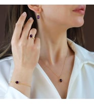 Ametist Gold Kaplama Doğaltaş Gümüş Set
