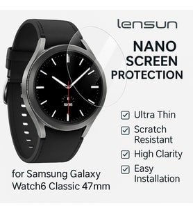 Lensun Şeffaf Nano Ekran Koruma – Samsung Galaxy Watch6 Classic 47mm