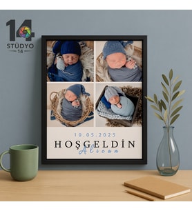 Stüdyo 14 Kişiye Özel 4 Fotoğraflı Hoşgeldin Bebek Tablosu - Hoşgeldin Bebek Tablosu - Bebek Hatırası - yeni doğan bebek tablosu