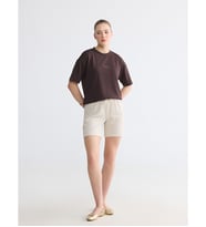 LCW Comfort Bej Beli Lastikli Dokulu Kadın Şort