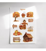 Vintage Sonbahar Temalı Sticker Seti (1 adet A6)  Ajanda, Defter, Planlayıcı Çıkartma Sticker (Çok Renkli)