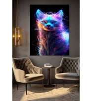 NEON RENKLİ KEDİ KANVAS TABLO EV DUVAR SALON OFİS DÜKKAN HEDİYELİK DEKARASYON SÜSÜ (Çok Renkli)