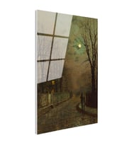 Tamperli Gerçek Cam Tablo J.A. Grimshaw Islak Sokak At Arabalı Figür Dolunay Ressam Tablosu Dekoru