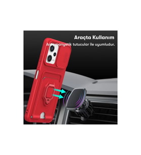 Xiaomi Redmi Note 12 Pro 5g Kılıf Zuma Kartvizitli Yüzüklü Silikon - Kırmızı