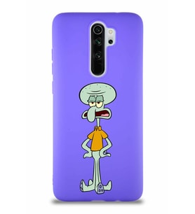Xiaomi Redmi Note 8 Pro Soft Premier Kapak Squidward Dokunaç Tasarımlı Silikon Kılıf - Mor (Şeffaf)