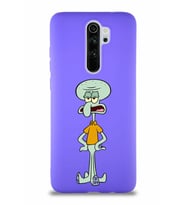 Xiaomi Redmi Note 8 Pro Soft Premier Kapak Squidward Dokunaç Tasarımlı Silikon Kılıf - Mor (Şeffaf)