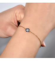 14 Ayar Altın Kaplama Minimal NazarlıK Gümüş Bileklik - CBS00120