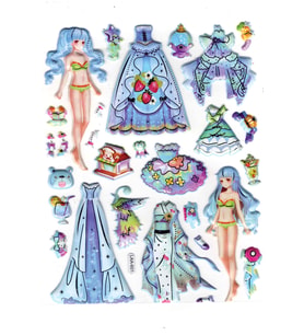 Sticker Kabartmalı Stiker Çıkartma Etiket (LAA601)-14x18 cm- Mavi Kız Prenses Giydirme