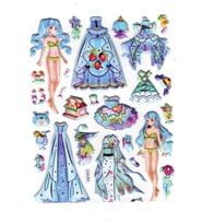 Sticker Kabartmalı Stiker Çıkartma Etiket (LAA601)-14x18 cm- Mavi Kız Prenses Giydirme