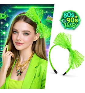 80’ler 90’lar Neon Yeşil Dantel Taç Fiyonklu