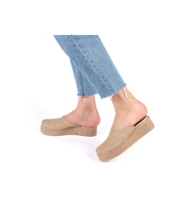 Gerçek Elişi Platformlu Burnu Kapalı Elişi Hasır Keten 5cm Topuk Sabo Terlik Handmade