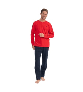 U.S. Polo Assn. 18836 Erkek Kırmızı Patlı Düğmeli Uzun Kol Pijama Takımı