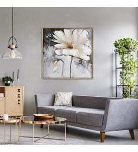 TABLOLIFE Beyaz Papatya Yağlı Boya Dokulu Tablo 100X100,Çerçeve;Çerçevesiz