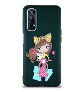 Realme 7 Soft Premier Kapak Vespagirl Tasarımlı Silikon Kılıf - Yeşil (Şeffaf)