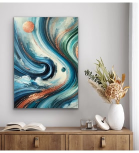 Turuncu Yeşil Mavi Soyut Kanvas Tablo 70x100cm