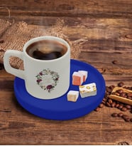 BK Gift Kişiye Özel Mavi Sunum Tabaklı Çiçek Tasarımlı Türk Kahvesi Fincanı Model 14