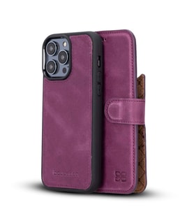 Bouletta Apple iPhone 14 Pro Max Uyumlu Deri Cüzdanlı Kılıf MWWN CZ7 Mor