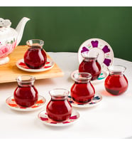 Perotti 17900 Beyoğlu 12 Parça 6 Kişilik Çay Seti – 210 ml Borosilikat Cam Tombik Bardak ve Porselen Çay Tabağı Takımı