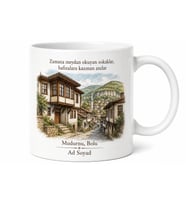 Mudurnu Evi Temalı Bolu Kupası Özel Tasarım Baskılı Porselen Hediye Bardak