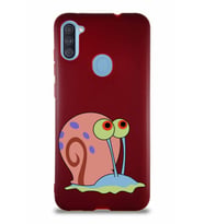 Samsung Galaxy M11 Soft Premier Kapak Salyangoz Gary Tasarımlı Silikon Kılıf - Mürdüm (Şeffaf)