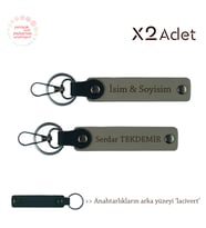 Teyzeye Manevi Hediye, İsim & Soyisim Yazılı 2’li Anahtarlık Seti, Kül Gri-Lacivert