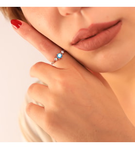 925 Ayar Gümüş Aquamarine Taşlı Tria Yüzük