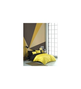 Kingsize Poplin Nevresim Diamond Sarı Siyah