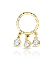 Sallantılı Üç Taşlı Altın Helix Piercing (Gold)