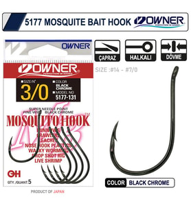 Owner 5177 Mosquito Hook Black Chrome Sinek İğne No: 6
