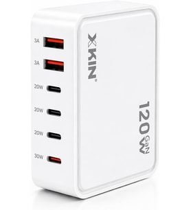 120W GaN Çok Portlu Şarj Cihazı, 6 Port, 2x USB-A 3A + 3x USB-C 20W + 1x USB-C 30W, Beyaz (Beyaz)