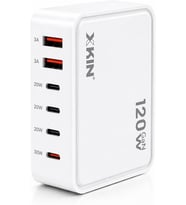 120W GaN Çok Portlu Şarj Cihazı, 6 Port, 2x USB-A 3A + 3x USB-C 20W + 1x USB-C 30W, Beyaz (Beyaz)