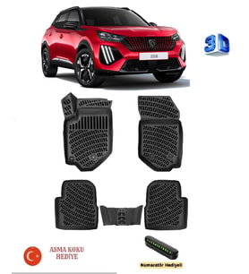 Peugeot 2008 (Benzin/Dizel) 2019 Sonrası Uyumlu 3D Havuzlu Paspas ASMA KOKU VE NUMARATÖR HEDİYELİ