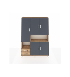 Arges Dolap 10 Raflı 2 Çekmeceli 5 Kapaklı 132x30x195 Çam-Antrasit/Çam
