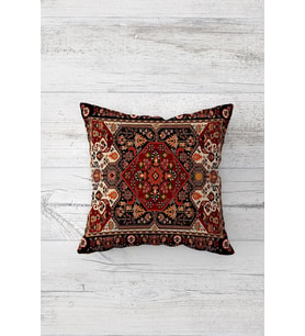 Retro Etnik Çift Tarafı Baskılı Gizli Fermuarlı Yastık Kılıfı Kırlent Koltuk Yastık Kılıfı (Bordo)