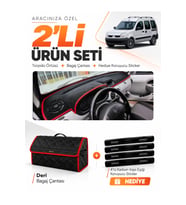 e-biz RENAULT KANGOO 2 AİRBAGLİ (2004-2008) Uyumlu Torpido + Deri Çanta - Siyah-Kırmızı - RE027