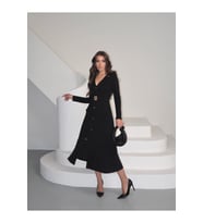 Kadın Sole Modal Kumaş Çift Cepli Ön Tokalı Uzun Kollu Elbise