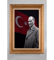 Altın Varaklı Paspartulu Çerçeveli Atatürk Tablo sd103