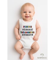 Dedemin Gözbebeği, Babaannemin Birtanesiyim Yazılı Kolsuz Bebek Zıbın %100Pamuk Yazlık Çıtçıtlı Body (Beyaz)