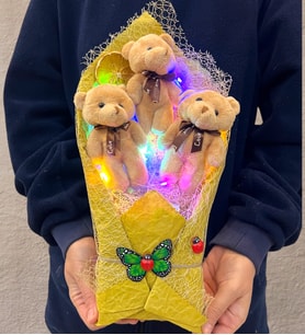 Renkli Led Işıklı Özel Kahve Ayıcıklı Büyük Boy Peluş Ayıcık Buketi (Model 2)