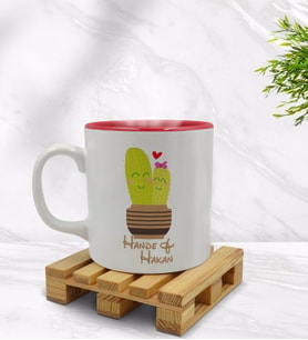 BK Gift Kişiye Özel Kaktüs Tasarımlı İçi Kırmızı Renkli Kupa Bardak Model 13