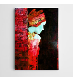 Kırmızılı Kadın Otantik Modern Sanat Kanvas Tablo