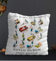 Kişiye Özel İlk Babalar Günü Temalı Kare Yastık (Beyaz)