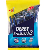 Derby  3 Tıraş Bıçağı - Krom Seramik Platin Kaplama, Oynar Başlıklı, E Vitamini İçeren, Erkekler İçin 14'lü Paket