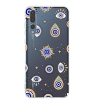 PrintiFy Huawei P20 Pro ile Uyumlu 1mm Slim Fit Nazar Boncuğu 5 Baskılı Şeffaf  Kılıf