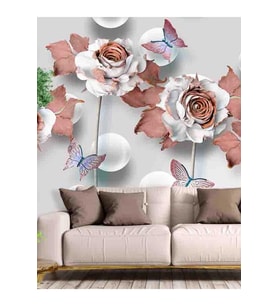 Dreamwall 3D Çiçek Ve Kelebek Deseni Silinebilir Sağlıklı Tekstil Duvar Kağıdı (Çok Renkli)